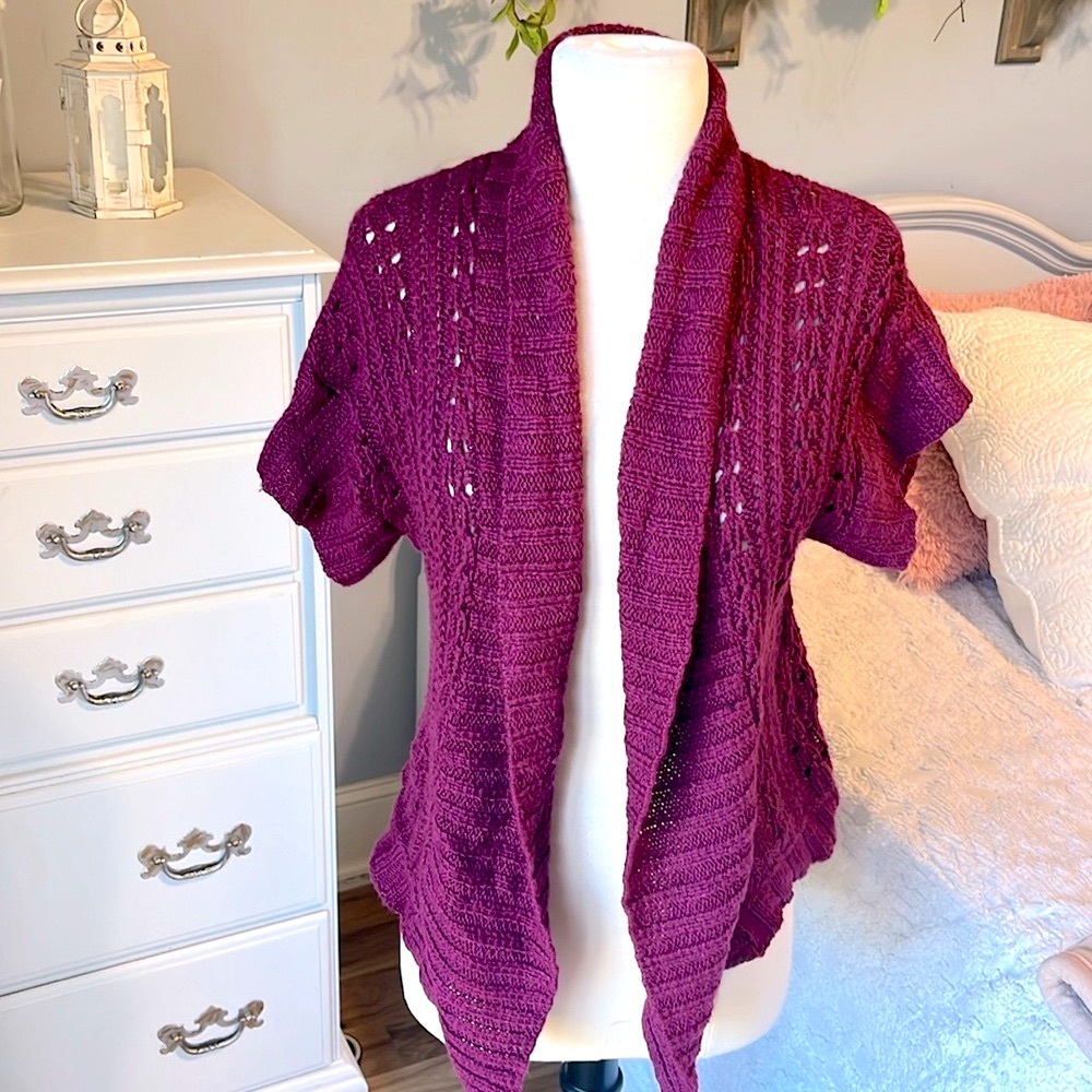 Sweater Lightweight Crochet Knit Womens Small Maroon Burgundy